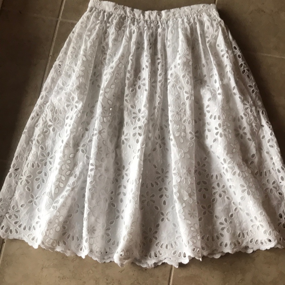 White Eyelet Lace Midi Knee Length Skirt